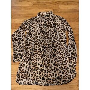 Zara, women's leopard print, long sleeve button down collared blouse size XS